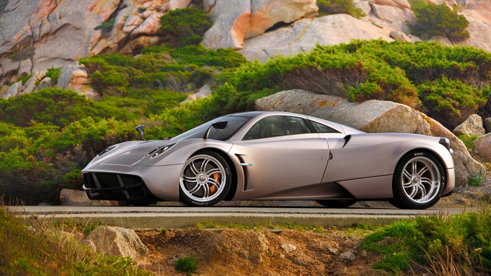 Pagani Huayra supercar on a scenic road