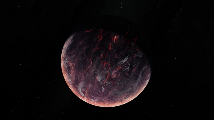 A volcanic planet in outer space