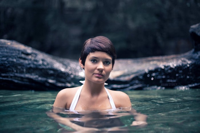 Woman in white bikini in water