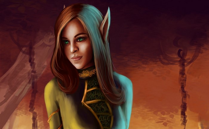 Fantasy art portrait of an elf girl with green eyes