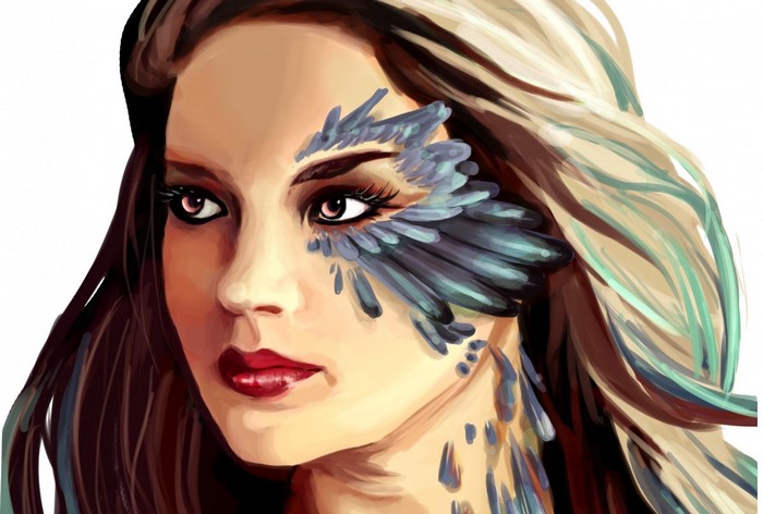 Illustration of a woman with bird-like face paint