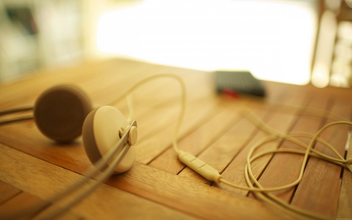 Headphones on a wooden table