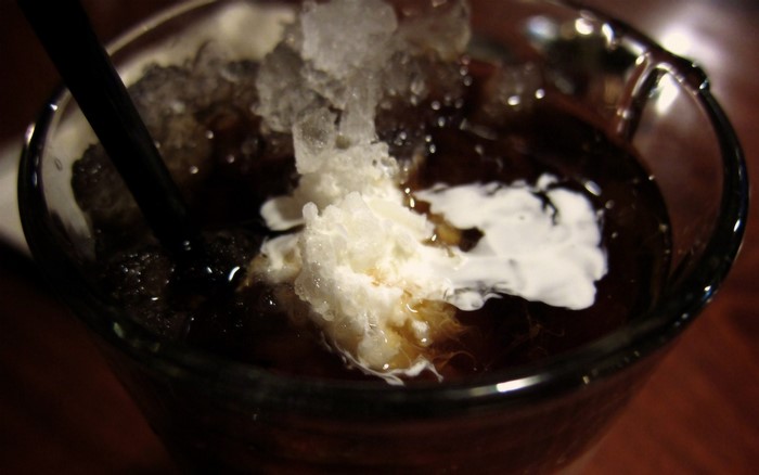 Close-up of a dessert with ice and cream