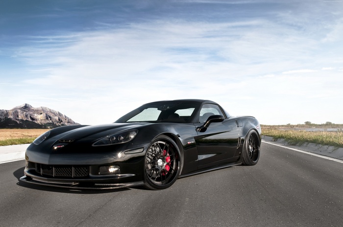 Black Chevrolet Corvette Z06 on a road