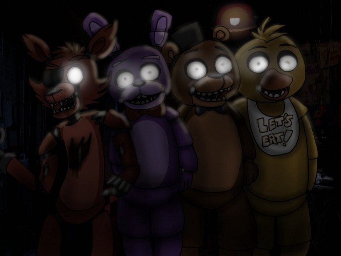 Four animatronic characters from Five Nights at Freddy's