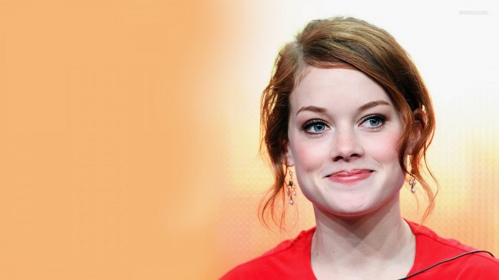 Jane Levy portrait with orange background