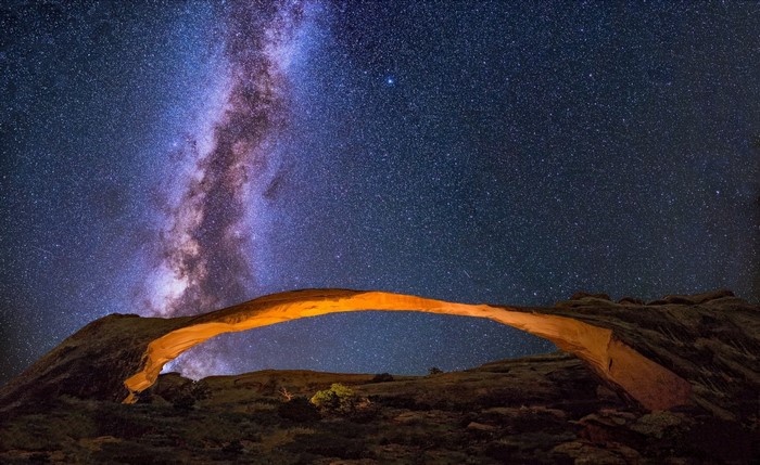 Milky Way over Landscape Arch at Night