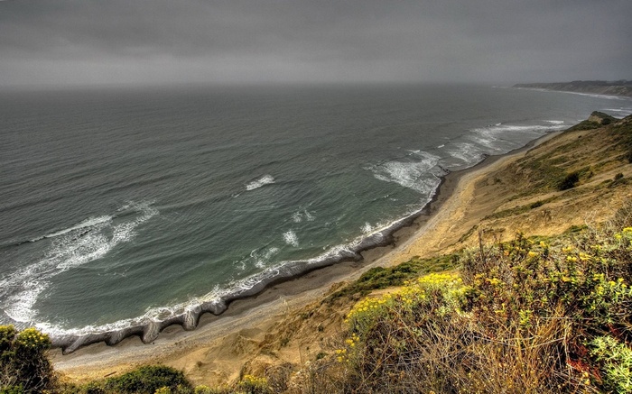 Coastal cliff overlooking the ocean with waves
