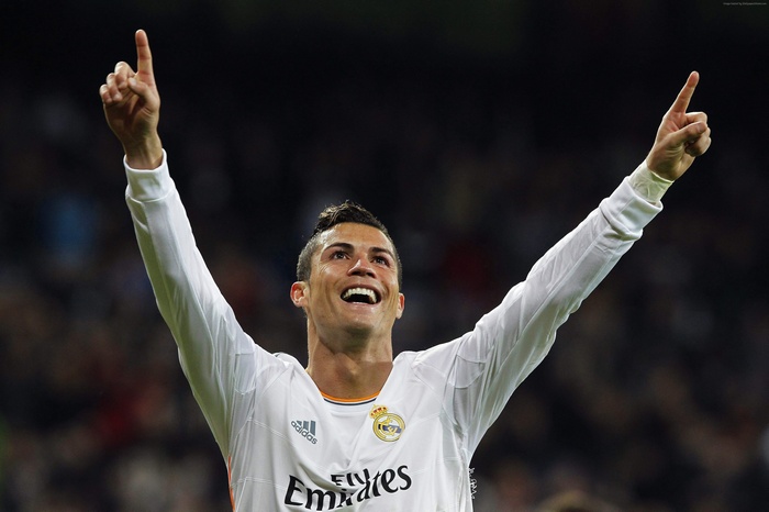 Cristiano Ronaldo celebrating with arms raised