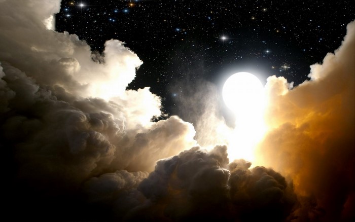 Rocket Launching into Starry Night Sky with Moon