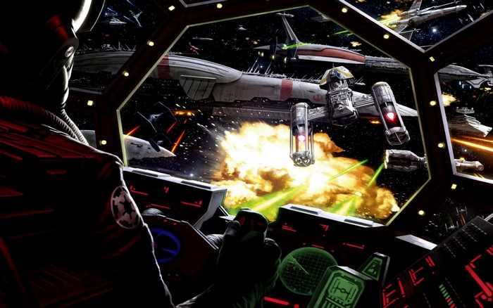 Star Wars space battle from a cockpit