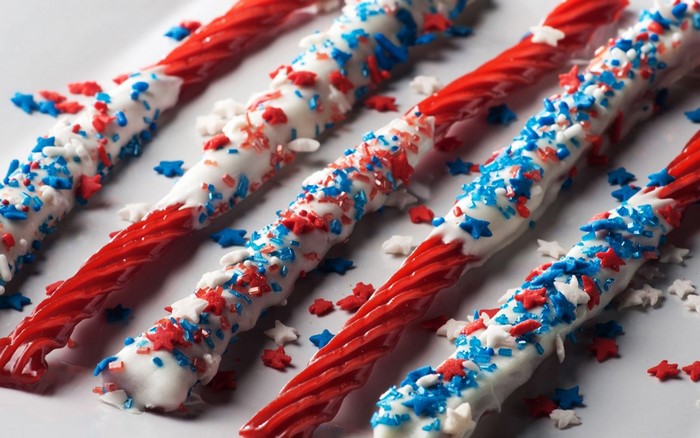 Red, white, and blue licorice twists with sprinkles