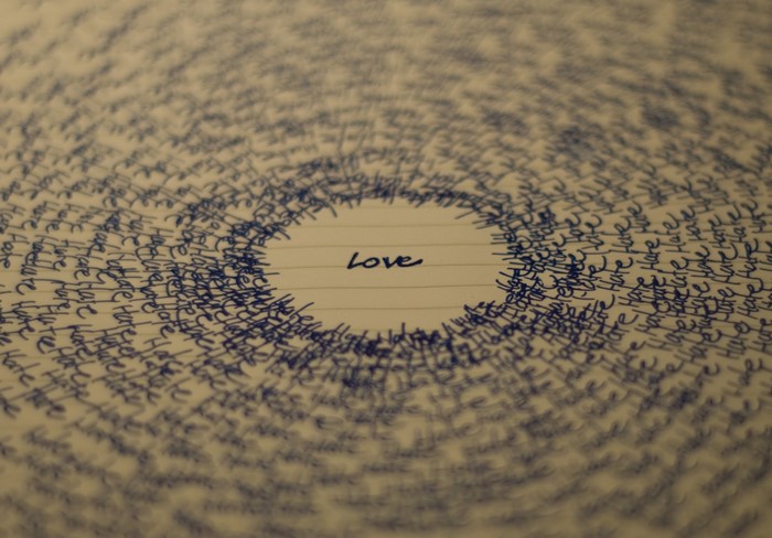 Love written in a circle of words