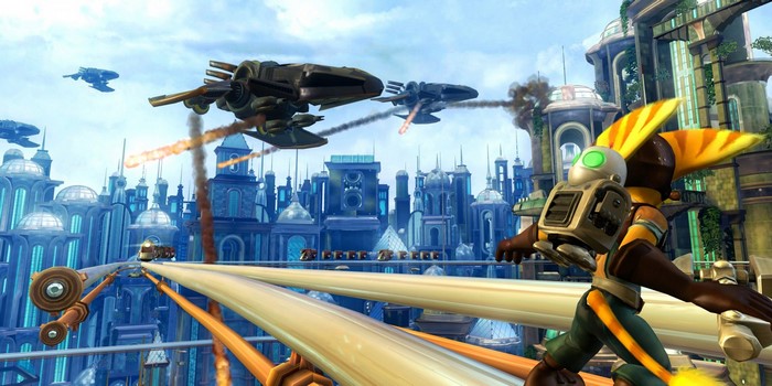 Ratchet from Ratchet & Clank: Tools of Destruction in a city