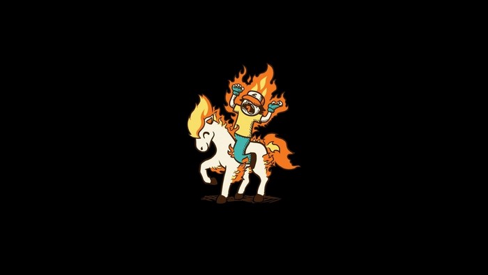 Pokemon Trainer riding a fiery Ponyta