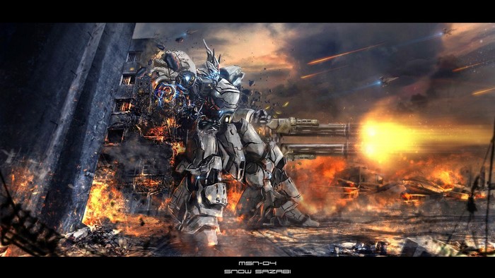 MSN-04 Snow Sazabi Mech in Battle