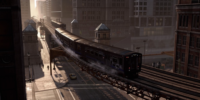 Watch Dogs train on elevated tracks in city