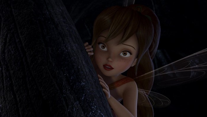 Fawn from Disney Fairies peeking from behind a tree