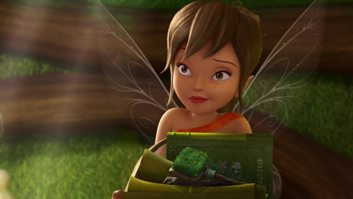 Tinkerbell Holding Book and Brush in Green Forest