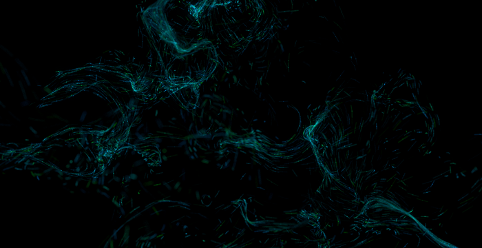 Abstract swirling particles on black background