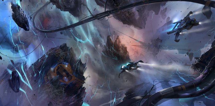 Star Citizen spaceships in a cosmic storm