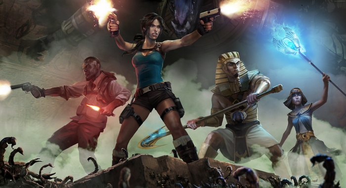 Lara Croft and allies fight scorpions in Egypt