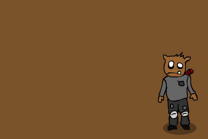 Cartoon character with brown fur and red tie