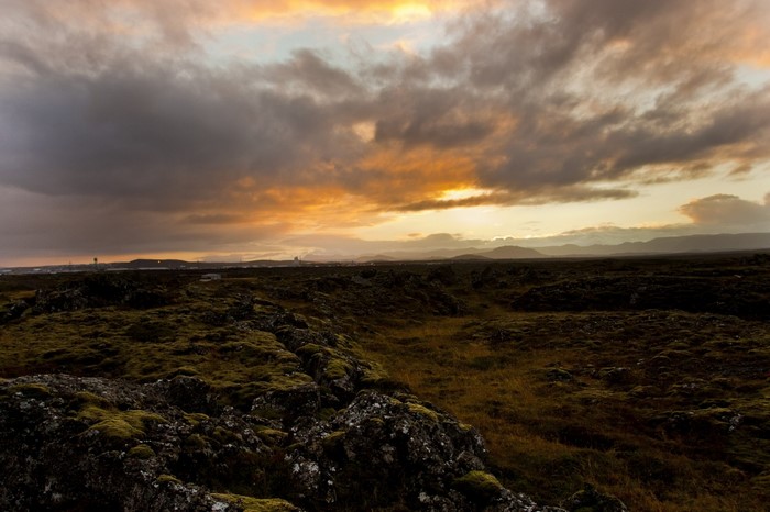 Rocky landscape at sunset in Iceland