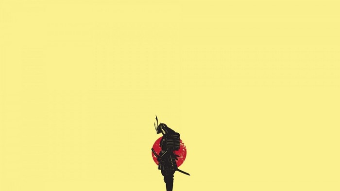 Samurai silhouette against a red sun