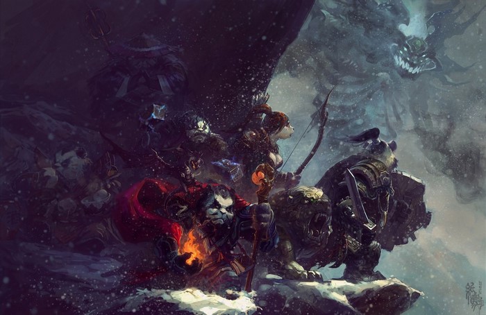 World of Warcraft characters facing a monstrous creature