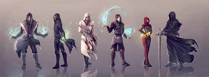 Group of fantasy characters with magical abilities