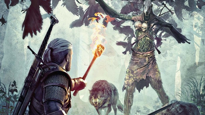 Geralt from The Witcher 3 Wild Hunt fighting a Leshen