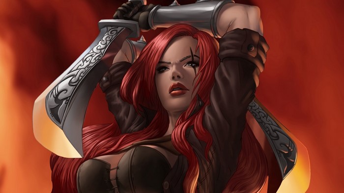 Katarina from League of Legends with swords