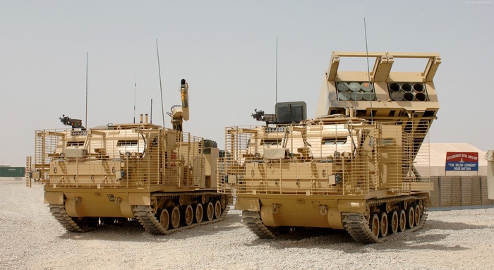 Two M270 Multiple Launch Rocket Systems in Afghanistan