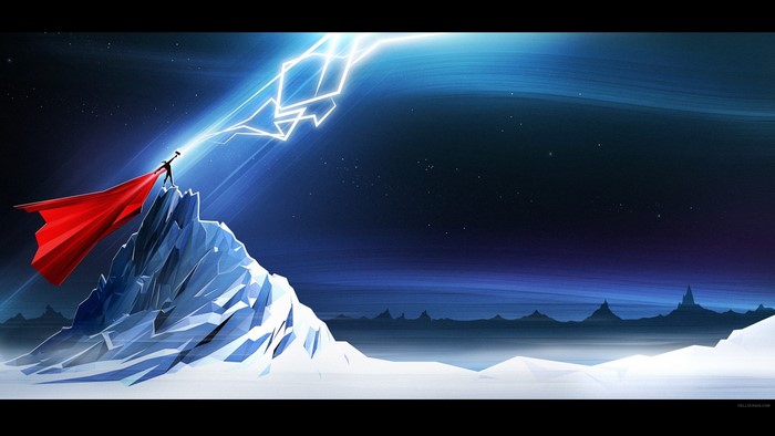 Thor on a mountain with lightning