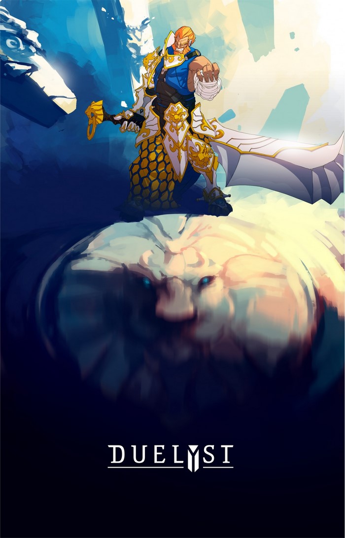 Duelyst illustration of a warrior and a lion
