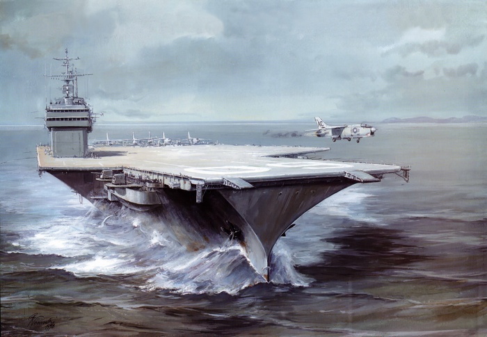 USS Saratoga (CVA-60) aircraft carrier with a jet