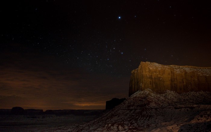 Night sky over Monument Valley with stars