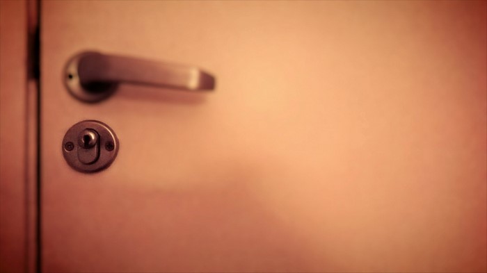 Door handle and lock close up