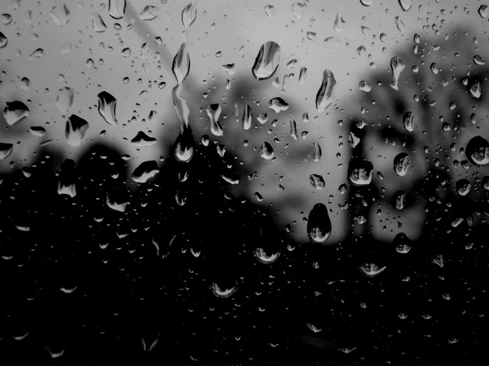 Monochrome macro photography of water drops on glass