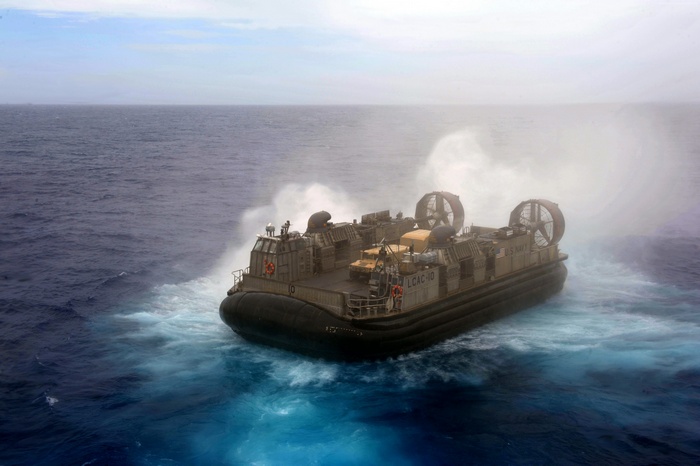 U.S. Navy LCAC 10 hovercraft training at sea