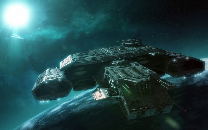 Massive spaceship orbiting a planet