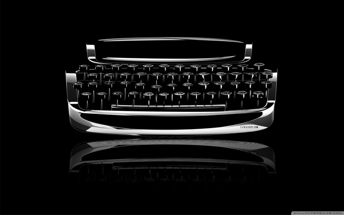 Chrome typewriter on a black background