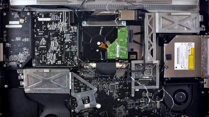 Inside view of an Apple iMac computer hardware