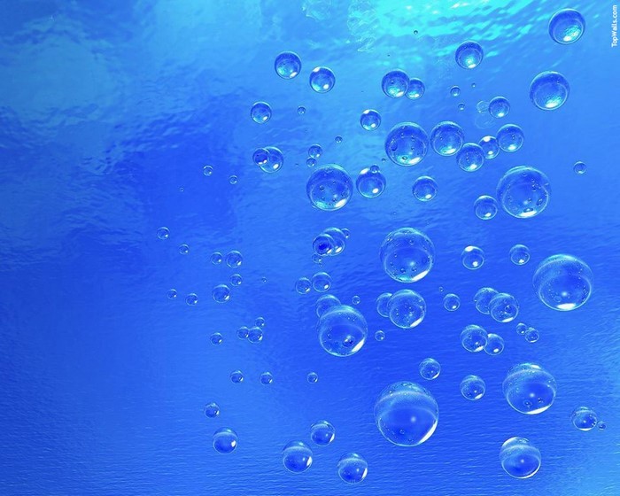 Underwater blue water with many bubbles