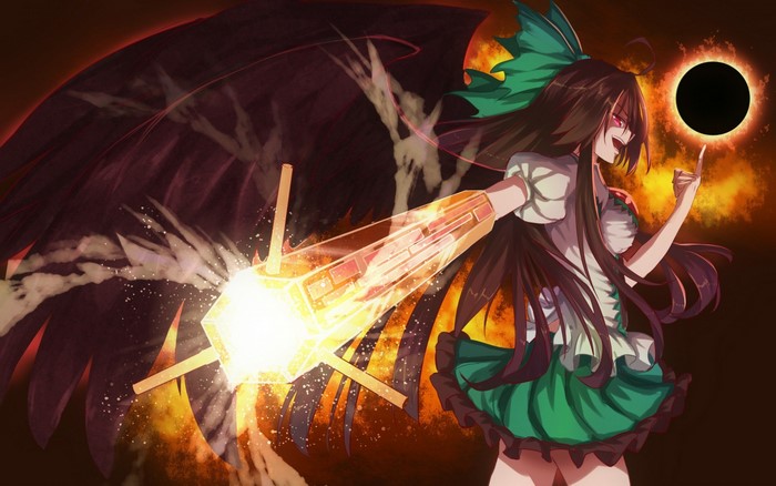 Reiuji Utsuho from Touhou with a solar eclipse