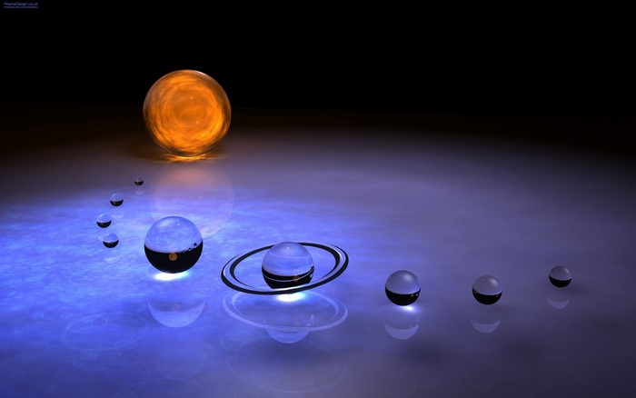 Abstract spheres and rings on a reflective surface