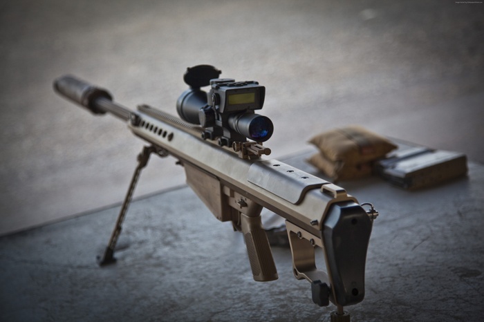 Barrett M82A1 sniper rifle with scope and bipod