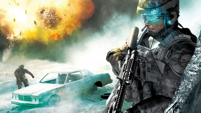 Soldier in front of an explosion in Tom Clancy's Ghost Recon