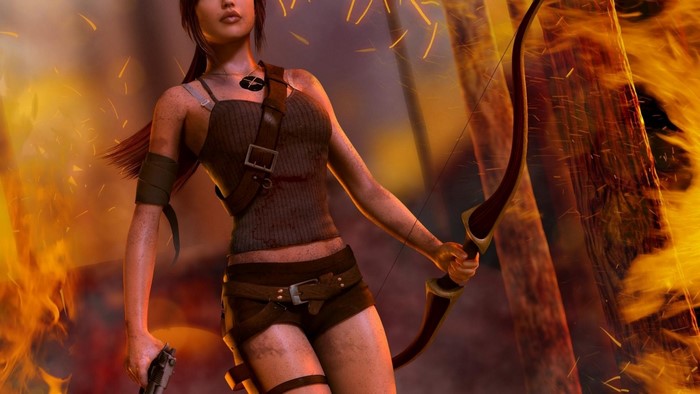 Lara Croft from Tomb Raider with bow and gun